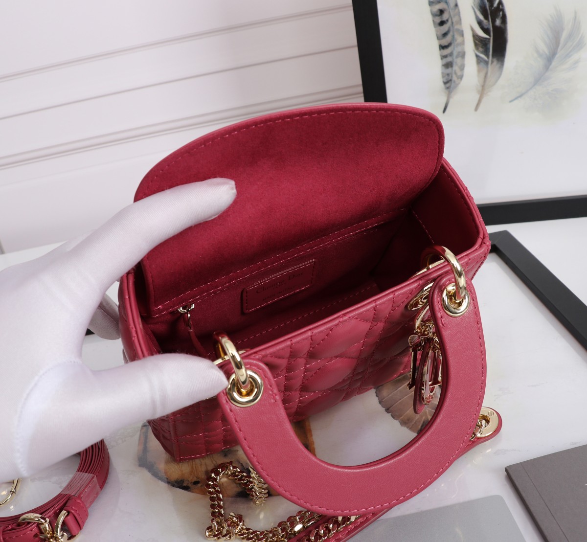 Mini Lady Dior Bag Burgundy Cannage Lambskin